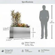 90cm Long Zinc Galvanised Silver 60cm Tall Trough Planter